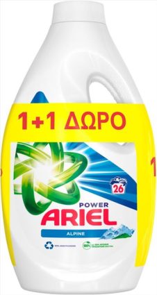 ARIEL ΥΓΡΟ ΠΛΥΝΤΗΡΙΟΥ 26ΜΕΖ 1300ML ALPINE (1+1ΔΩΡΟ)